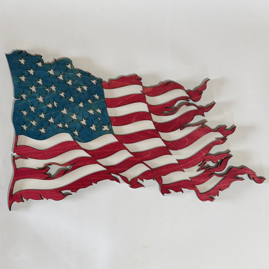 Wooden Tattered American Flag