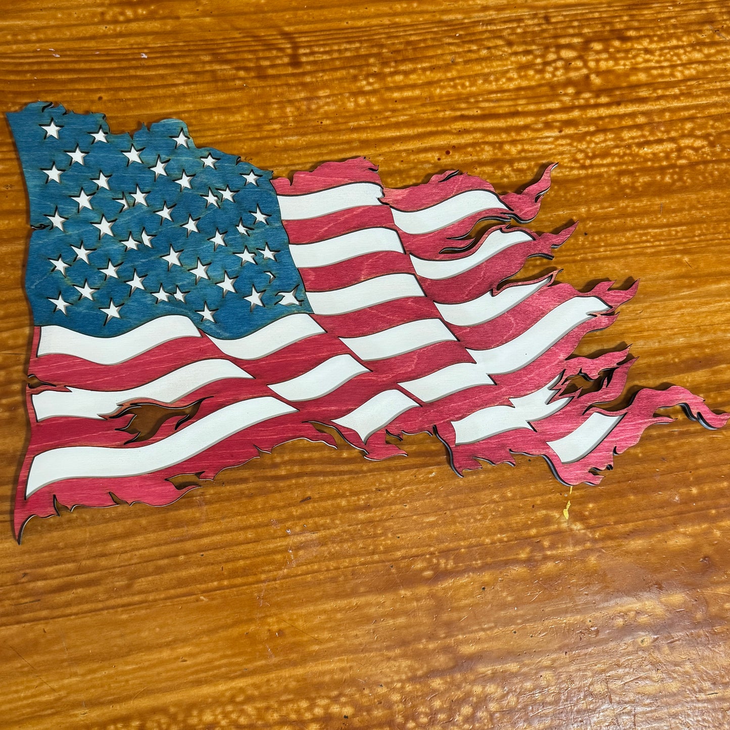 Wooden Tattered American Flag