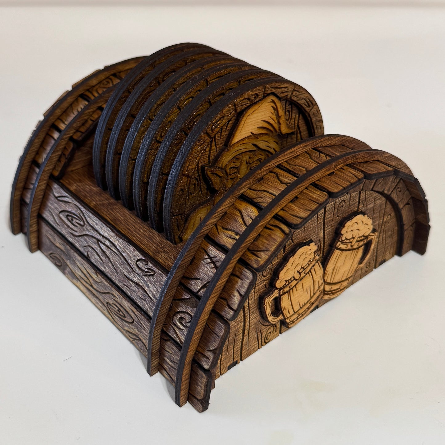 Rustic Dwarves Coasters with Barrel Coaster Stand