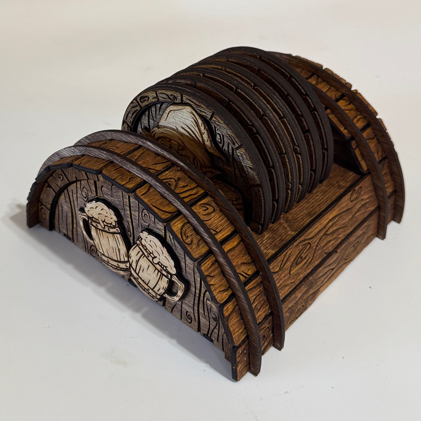 Rustic Dwarves Coasters with Barrel Coaster Stand